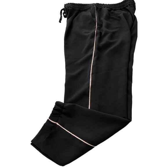 RENE LEZARD HI-RISE GYM TRACK JOG PANTS, WOMENS, M, BLACK-LT. PINK & SILVER TRIM - Picture 8 of 11